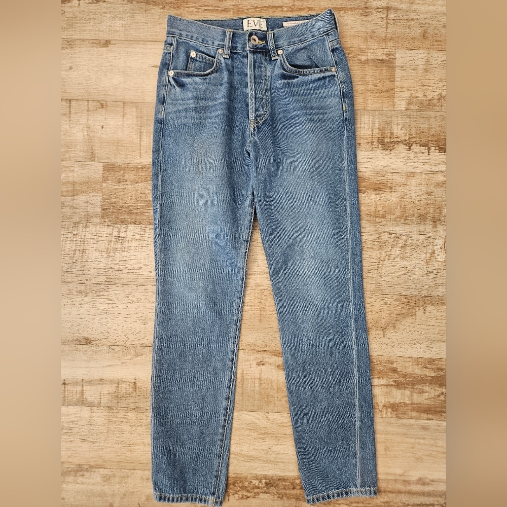 EVE Denim “The Silver Bullet” High Rise Jeans Sz 25 Button Fly Straight Leg USA